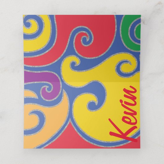 バーとバルミツワーエレガントの色の渦巻き プレイスカード (内部開封)