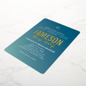 バーのお披露目 現代の星 青 ミント グラデーション 箔招待状 (回転した状態)