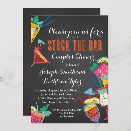 バーのカップルのウェディングシャワーの招待状に貯蔵して下さい 招待状 (正面/裏面)