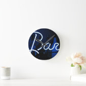 バーのサインカッコいい、青い点灯ネオンライト ラウンド壁時計 (ホーム)