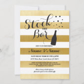 バーのストライプの金ゴールドの婚約パーティの招待に貯蔵して下さい 招待状 (正面)