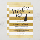 バーのストライプの金ゴールドの婚約パーティの招待に貯蔵して下さい 招待状 (正面/裏面)