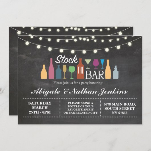 バーのチョークの婚約のシャワーの招待状に貯蔵して下さい 招待状 (正面/裏面)