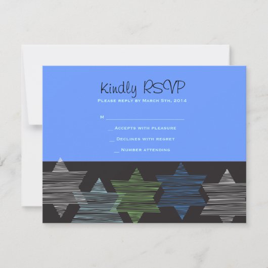 バーのバルミツワーの披露宴カードを接続する星 出欠カード (正面)