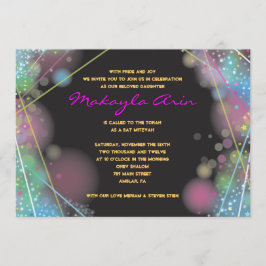 バーのバルミツワーの暗い招待状のレーザーの白熱 招待状