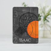 バーのバルミツワーRSVPカードバスケットボールのテーマ 出欠カード (スタンド正面)