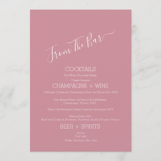 バーのメニュー結婚カードからミニマルバー メニュー (正面)