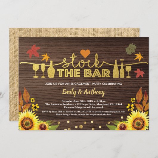 バーの在庫を補充するひまわり木材の秋 招待状 (正面/裏面)