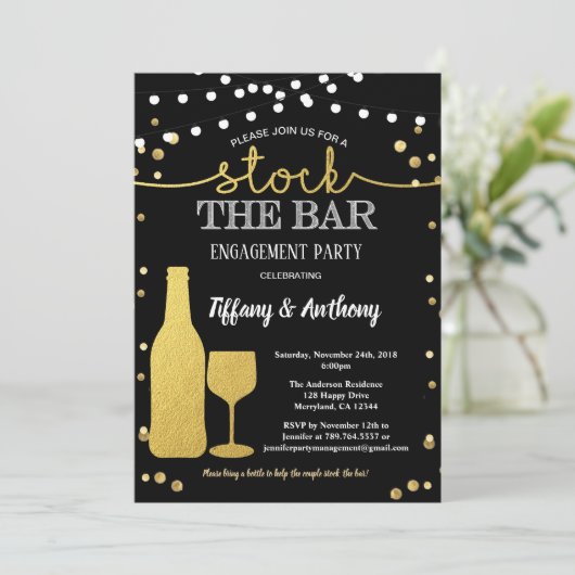 バーの婚約パーティを黒で保管 招待状 (スタンド正面)