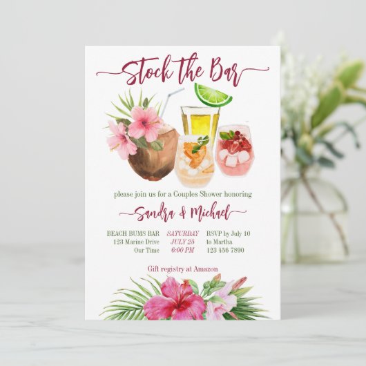 バーの熱帯夏のカップルのシャワーをストック 招待状 (スタンド正面)