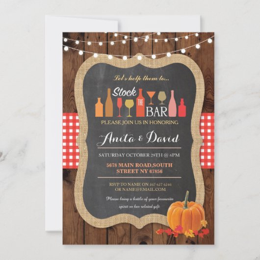 バーの秋のカボチャ婚約の招待状に貯蔵して下さい 招待状 (正面)