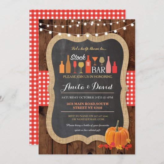 バーの秋のカボチャ婚約の招待状に貯蔵して下さい 招待状 (正面/裏面)