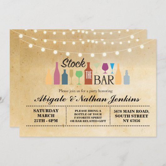 バーの素朴な婚約のシャワーの招待状に貯蔵して下さい 招待状 (正面/裏面)
