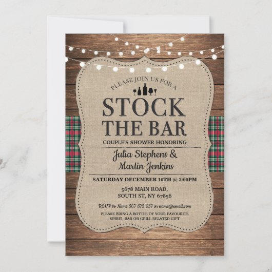 バーの素朴カップルのシャワークリスマスを備える 招待状 (正面)