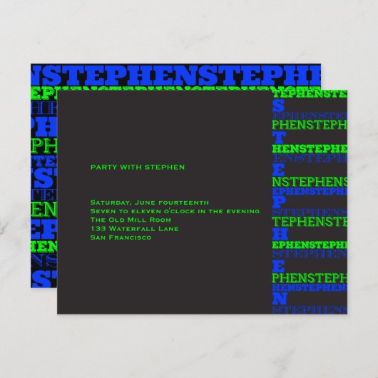 バーの(ユダヤ教の)バル・ミツバーのクールでモダンな披露宴スティーブン 招待状 (正面/裏面)
