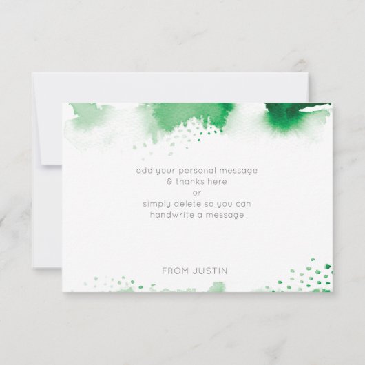 バーの（ユダヤ教の）バル・ミツバーのモダンな星の緑の水彩画ありがとう サンキューカード (裏面)