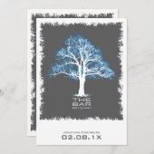 バーの（ユダヤ教の）バル・ミツバーの招待状の灰色および青生命の樹 招待状 (正面/裏面)