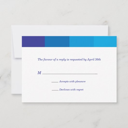 バーの（ユダヤ教の）バル・ミツバーの調的で青い応答 出欠カード (裏面)