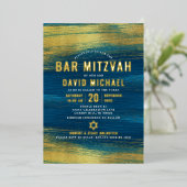 バーはっきりした(ユダヤ教の)バル・ミツバー型モダンターコイズ実在金ゴールド 箔招待状 (立ち正面)