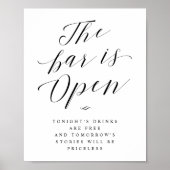 バーはオープン無料ドリンク結婚式レセプションサイン ポスター (正面)