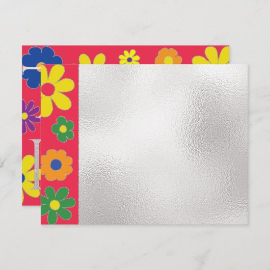 バーまたはバルミツワーありがとうカラフル花 サンキューカード (正面/裏面)