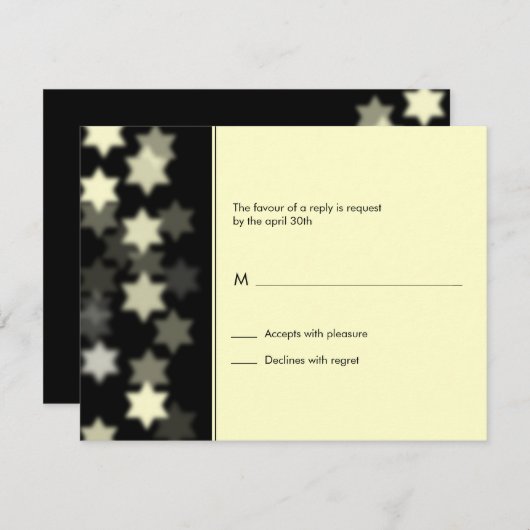 バーまたはバルミツワーの応答カードスポットライトのダビデの星 出欠カード (正面/裏面)