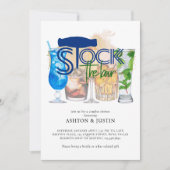 バーを満たすシャンパンコクテルのカップルシャワー 招待状 (正面)