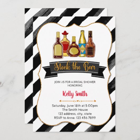 バーを満杯に！シャワーパーティーの招待状 招待状 (正面/裏面)