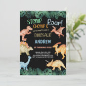 バーウォンブラックグリッター恐竜誕生日招待状 招待状 (スタンド正面)