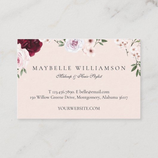 バーエレガントグンディとネイビーの水色フローラフレーム 名刺 (裏面)