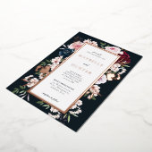 バーエレガントグンディとネイビーの水色フローラフレーム 箔招待状 (回転した状態)