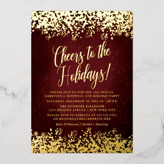 バーエレガントグンディと金ゴールド紙吹雪休日 箔招待状 (正面)