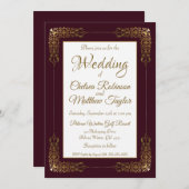 バーエレガントグンディ金ゴールドレースフレ結婚ーム 招待状 (正面/裏面)