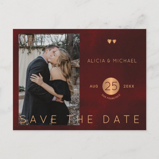 バーエレガントグンディ金ゴールド結婚の写真は日付を保存 案内ポストカード (正面)