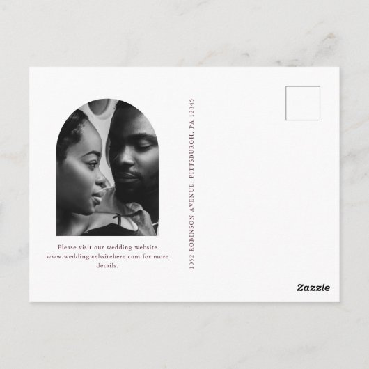 バーエレガントグンディ2つの写真結婚式の日付を保存 ポストカード (裏面)