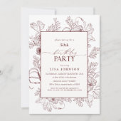 バーエレガントグンディ50誕生日フローララインアート 招待状 (正面)