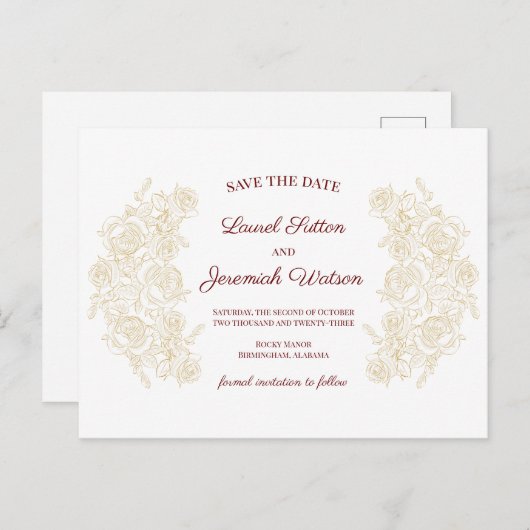 バーエレガントグンディ&ゴールデンバラ日付を保存 ポストカード (正面/裏面)