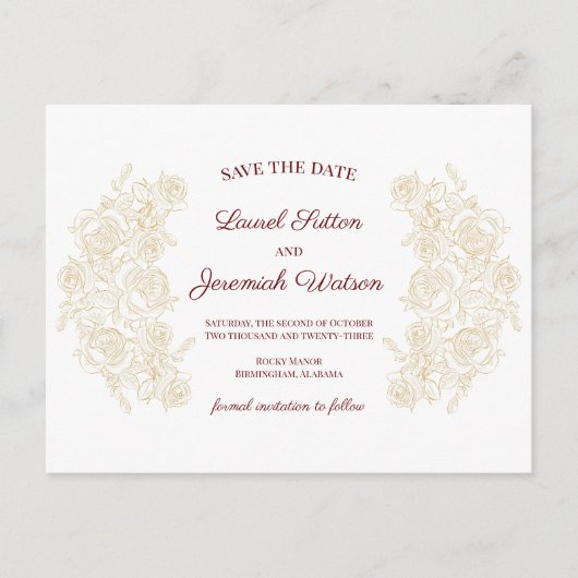 バーエレガントグンディ&ゴールデンバラ日付を保存 ポストカード (正面)