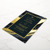 バーエレガント（ユダヤ教の）バル・ミツバー |バルミツワー |ネイビーアゲート 箔招待状 (回転した状態)