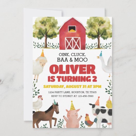 バーオイモーンク私は2つのファーム2nd誕生日招待状 招待状 (正面)