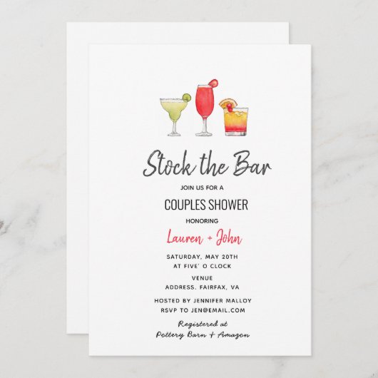 バーカクテルカップルのシャワーの招待状をストック 案内状 (正面/裏面)