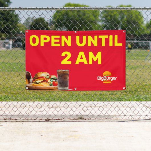 バーカスタマイズガーレストランのロゴが午前2時までオープン 横断幕 (インサイチュ)