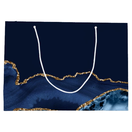 バーカスタムまたはバルミツワーマゼルトフネイビーブルー金ゴールド ラージペーパーバッグ (裏面)