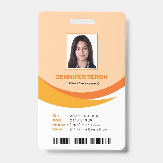 バーカスタムコーモダンド付きオレンジ色の従業員IDカード バッジ (表面)
