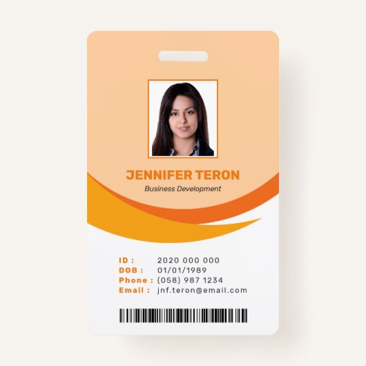 バーカスタムコーモダンド付きオレンジ色の従業員IDカード バッジ (正面)