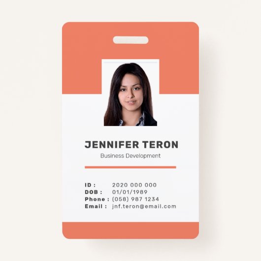 バーカスタムコーモダンド付きオレンジ色の従業員IDカード バッジ (正面)