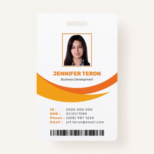 バーカスタムコーモダンド付きオレンジ色の従業員IDカード バッジ (正面)