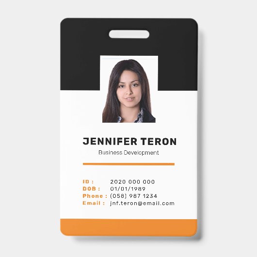 バーカスタムコーモダンド付きオレンジ色の従業員IDカード バッジ (表面)