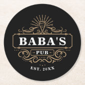 バーカスタムババパブホーム年の設立 ラウンドペーパーコースター (正面)