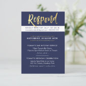 バーカスタム(ユダヤ教の)バル・ミツバーパーティートミー海軍+金ゴールド 招待状 (スタンド正面)